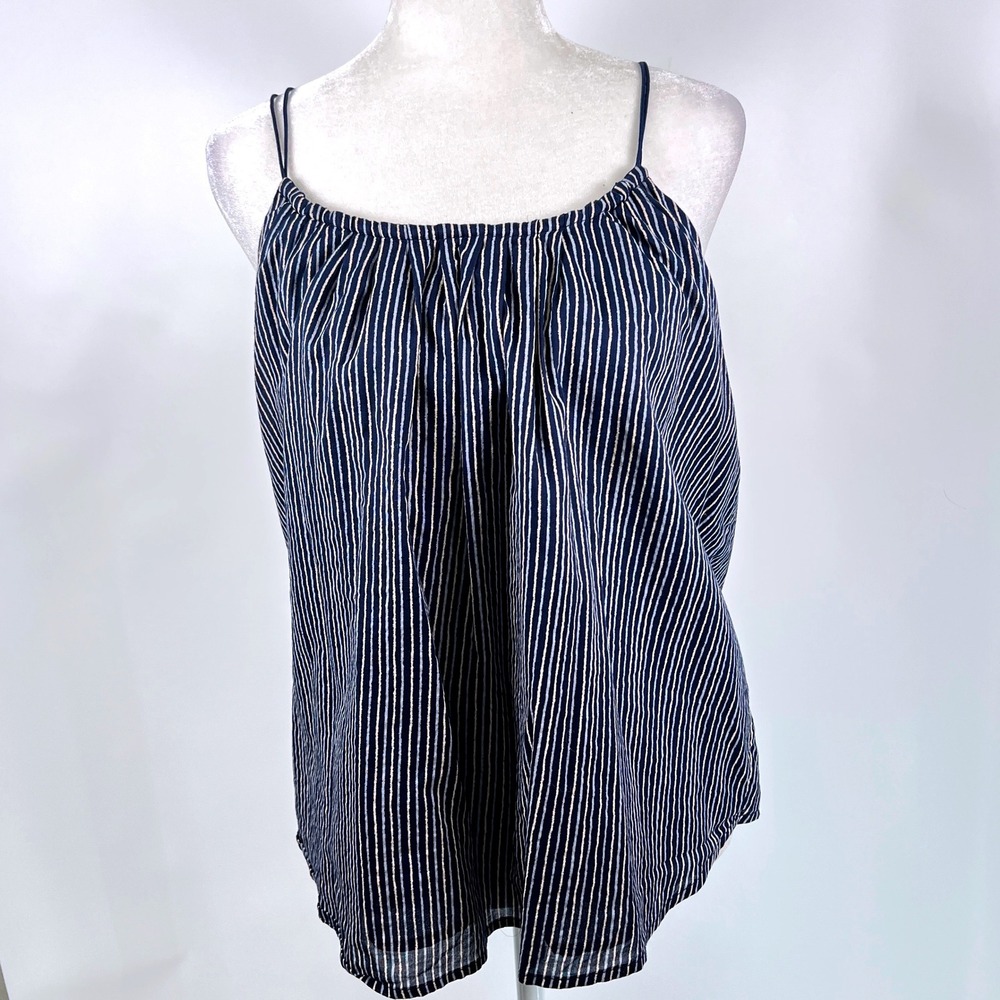 Converse One Star Womens XL Navy Blue Cream Striped Tie Back Cotton Tank Top Y2K